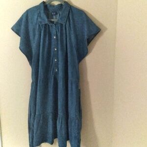GAP Tiered Blue Denim Preppy Y2K Western Dress with Flutter Sleeve and Belt XXL